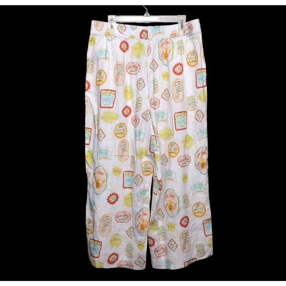Cynthia Rowley Linen Beach Pants Size XL Multicolor Print Wide Leg Crop NEW NWT - Picture 1 of 14